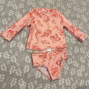 New Carter’s Baby Girl Pink Flamingo Swimsuit- Rash Guard and Bottoms - Size 3m